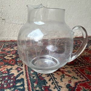 Princess House Heritage pattern etched crystal glass pitcher